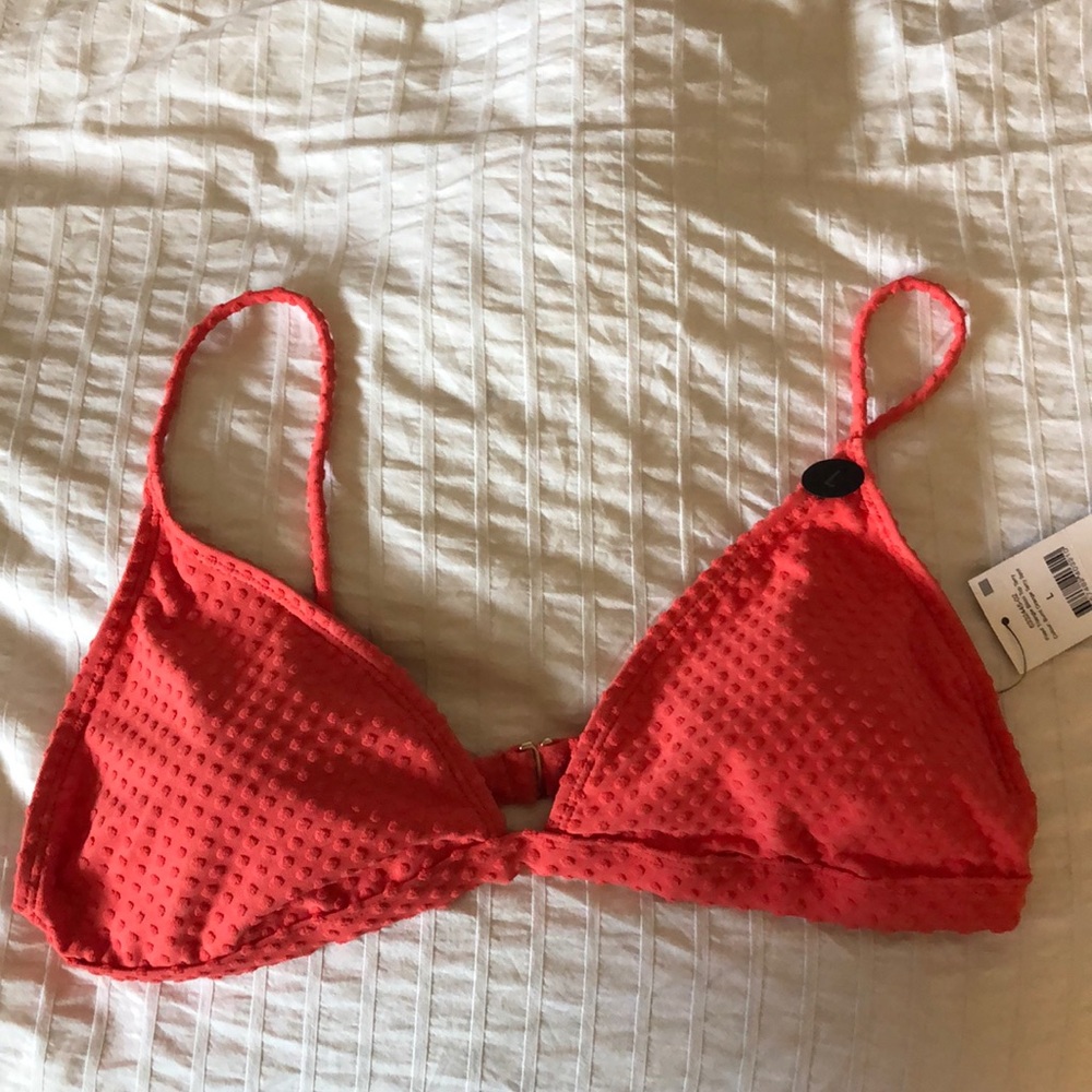 Red bikini top with polta dots